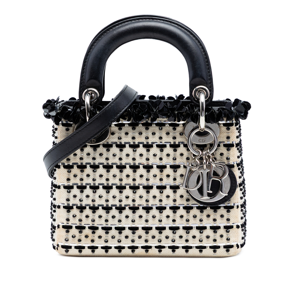 Pre-Loved Dior Mini Canvas Bead and Sequin Embellished Lady Dior